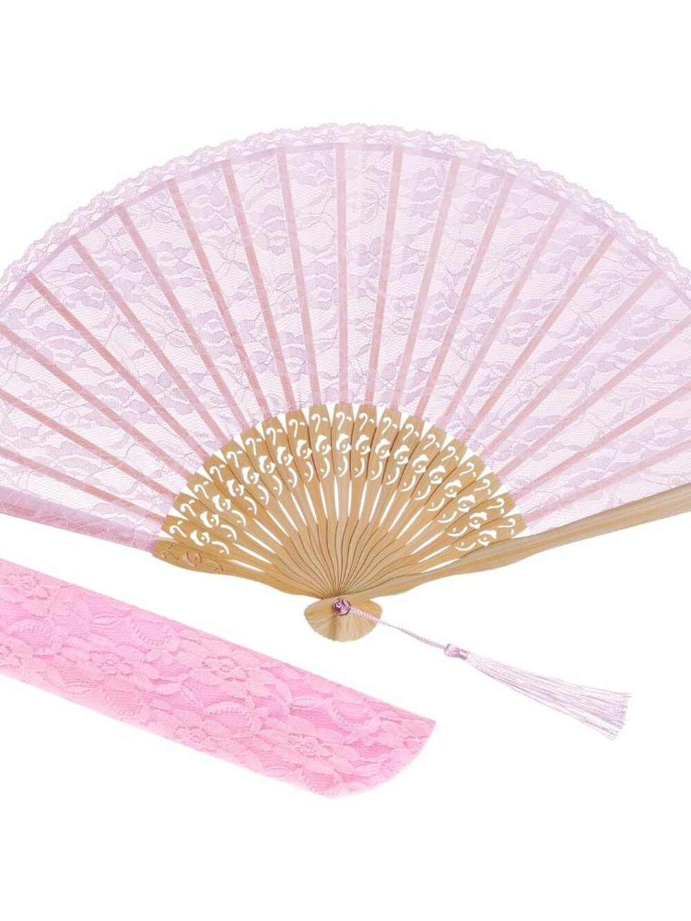 Pink Lace Handheld Fan Bamboo Folding Fan
